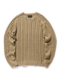 BEAMS PLUS｜コットン リネン ケーブル編み クルーネックニット BEAMS PLUS ビームス メン トップス ニット オレンジ ホワイト ブルー グリーン ベージュ ピンク イエロー ネイビー カーキグリーン【送料無料】[Rakuten Fashion]