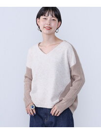 BEAMS HEART / 異素材Vネック ニットプルオーバー BEAMS HEART WOMEN ビームス ハート トップス ニット グレー ベージュ ネイビー【送料無料】[Rakuten Fashion]