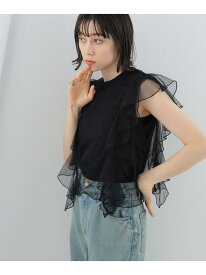 Ray BEAMS / チュール レイヤー フリル スリーブ Tシャツ Ray BEAMS ビームス ウイメン トップス カットソー・Tシャツ ブラック ホワイト【送料無料】[Rakuten Fashion]