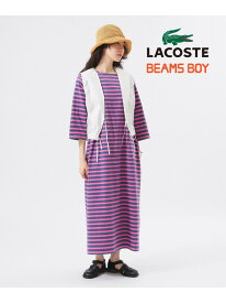 【SALE／40%OFF】【7/25再値下げ】【別注】LACOSTE / ボーダー ハーフスリーブ ドレス ワンピース 25SS 旅行 スポーツミックス リラックスワンピース BEAMS BOY ビームス ウイメン ワンピース・ドレス ワンピース ブルー ベージュ【RBA_E】【送料無料】[Rakuten Fashion]