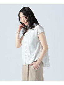 【SALE／50%OFF】【洗濯機洗い可】クレリック ストライプシャツ 25SS フレンチスリーブ バンドカラーシャツ BEAMS HEART WOMEN ビームス ハート トップス シャツ・ブラウス ホワイト ブルー ネイビー【RBA_E】[Rakuten Fashion]