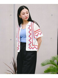【SALE／40%OFF】【手洗い可/シャツ/羽織り/冷房対策/日焼け予防】柄編み ニットシャツ Ray BEAMS ビームス ウイメン トップス ニット イエロー ホワイト【RBA_E】【送料無料】[Rakuten Fashion]
