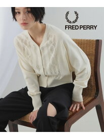 FRED PERRY * Ray BEAMS / 別注 Open Knit Cardigan　Vネック カーディガン 24SS Ray BEAMS ビームス ウイメン トップス ニット ホワイト ブラック【送料無料】[Rakuten Fashion]