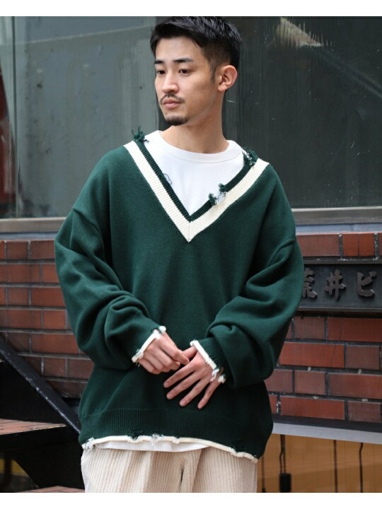 楽天市場 Sale 50 Off Beams ダメージ Vネック ニット Beams Men ビームス メン ニット 長袖ニット グリーン ブラック Rba E 送料無料 Rakuten Fashion Beams ビームス