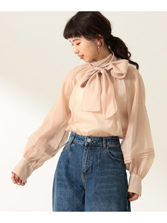 デミルクスビームスオーガンジーリボンブラウスDemi-Luxe BEAMS 