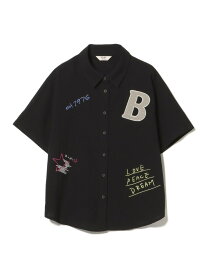 ロゴ刺繍 ショートスリーブ ボタンシャツ BEAMS HEART WOMEN ビームス ハート トップス シャツ・ブラウス ブラック ブルー ホワイト【送料無料】[Rakuten Fashion]