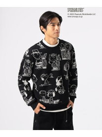 ＜MEN＞THE PEANUTS GANG ジャカード ニット BEAMS GOLF ORANGE LABEL ビームス ゴルフ トップス ニット ベージュ ブラック【送料無料】[Rakuten Fashion]