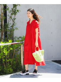 【ワンピ/レディース/ロング丈/楽ちん/シンプル/きれいめ/25SS】リネン タック キーネック ワンピース リラックス Ray BEAMS ビームス ウイメン ワンピース・ドレス ワンピース ブルー レッド ブラック【送料無料】[Rakuten Fashion]