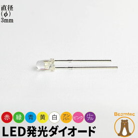 10個セット LED 発光ダイオード 透明レンズ 直径 径 3mm 砲弾型 弾丸型 赤 緑 青 白 黄 アンバー ピンク パープル ビームテック