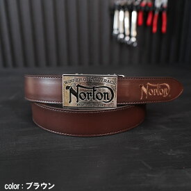 Norton ノートン ベルト メンズ レザー 本革 シャドー加工 日本製 ロゴ ホールレス 丈夫 耐久 メンズ 232n8104