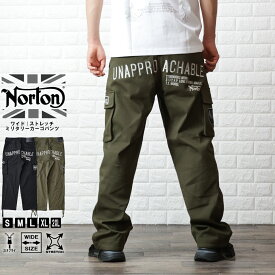 Norton ノートン カーゴパンツ メンズ ストレッチ パンツ バイカー ミリタリー ワイドパンツ ポケット 刺繍 242n1805