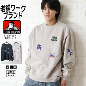 【マラソン中最大P5倍x割引クーポン！】BEN DAVIS ベンデイビス 刺繍 トレーナー 裏起毛 クルーネック スウェット ストリート ヘビーウェイト ワッペン 24780059