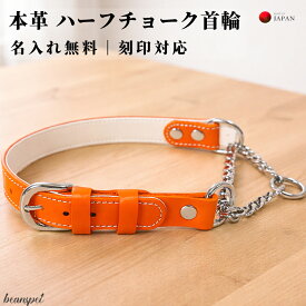 楽天ランキング入賞 スピード出荷 名入れ無料 犬用ハーフチョーク 本革 日本製 しつけ トレーニング 小型犬 中型犬 大型犬 レザー首輪チェーン式 調整可能 高耐久 おしゃれ S〜XL 5色