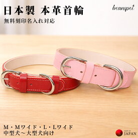 M Mワイド L Lワイド 犬 首輪 本革 日本製 名入れ無料 名前入り 刻印 牛革 中型犬 大型犬 レザー 2層仕様 高級 おしゃれ 8カラー