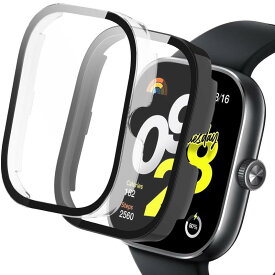 GYOKUYU「2色セット」コンパチブルRedmi Watch 4 保護カバー +ガラスフィルム 一体型ケース Redmi Watch 4 ケース 防塵 ガラス素材 PC素材 薄型 軽量 飛散防止 Redmi Watch 4 保護ケース（ブラック＋クリア