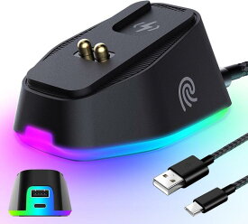 IMTOD ワイヤレスマウス充電器 充電ドック 二つUSBポート 六色RGBライト 静音 軽量 滑り止め防止ソール (RZ-02)