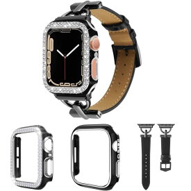 [GOCROWEEN] for Apple Watch 用 バンド アップルウォッチバンド レザーバンド 2個の保護ケース付き ダイヤモンド Apple watchケース Apple Watch 交換バンド ステンレス留め金 軽量 装着簡単 ビジネスバン