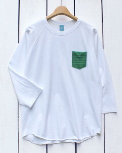 BONY CHOPS Custom Made Johnson Pocket Baseball Tee L size / White Washed Green Border �{�j�[�`���b�v�X �O�b�h�I�� �|�P�b�g �x�[�X�{�[�� T�V���c 7���� / �z���C�g �� ���i�� �O���[�� �{�[�_�[ �|�P good on bony 