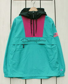 Champion Action Style Anorak Parka / pullover nylon / Aqua 460 チャンピオン アクション スタイル アノラック パーカー / プルオーバー ナイロン レトロスポーツ アクア ピンク ブラック champion 刺繍ロゴ