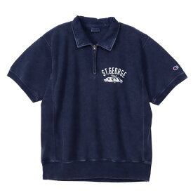 Champion Heavy Duty Reverse Weave Shortsleeve Half Zip Swaet 「 ST.GEORGE 」 vintage wash Navy チャンピオン ヘビーデューティー 半袖 ハーフジップ スウェット リバースウィーブ ネイビー 紺 / champion