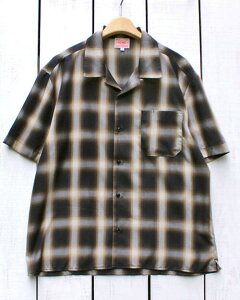 BIG MIKE Ombre Check SS Shirts rayon mix relax fit / Blk x Brn �r�b�O�}�C�N �I���u���[ �`�F�b�N ���� �V���c ���[������ �����b�N�X�t�B�b�g �I�[�v���J���[ �I���u�� �u���b�N �u���E�� big mike work