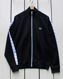 Fred Perry Taped Track Jacket zip up rib / Black 198 フレッド ペリー トラック ジャケット / ジャージ ロゴ ライン テープ ワンポイント スポーツ ストリート モッズ パンク ブラック 黒 / 定番 fred perry jersey