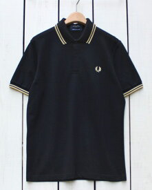 Fred Perry Twin Tipped Fred Perry Shirt polo pique 157 Black / Champagne フレッド ペリー 2本ライン フレッドペリー シャツ ポロ 半袖 ピケ 鹿の子 ブラック シャンパン 定番 made in England 英国製 fred M12 m12