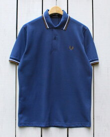 Fred Perry Twin Tipped Fred Perry Shirt polo pique V45 Midnightblue Caramel フレッド ペリー 2本ライン フレッドペリー シャツ ポロ 半袖 ピケ 鹿の子 ブルーグレー キャラメル made in England 英国製 fred M12 m12