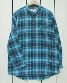 Lee Valley Ireland Flannel Grand Father Shirts band collar pullover Blue Check リー バレー フランネル グランドファザー シャツ 長袖 バンドカラー プルオーバー ブルー チェック lee flannel