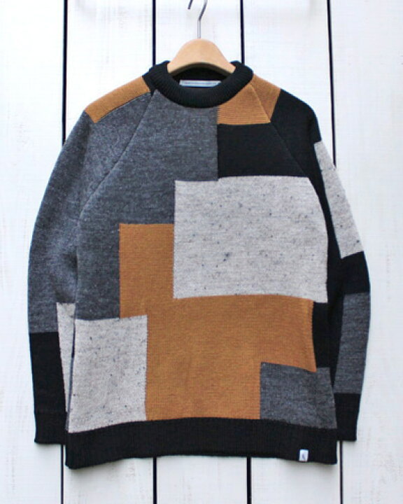 楽天市場】Peregrine Patch Work Sweater / crew knit raglan / Black 