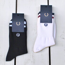 Fred Perry Tipped Short Socks line / 2-Col / Made in Japan フレッド ペリー ライン入り ショート ソックス 刺繍ロゴ 定番 日本製 2色 展開 / ホワイト / ブラック fred perry 小物 アクセサリー