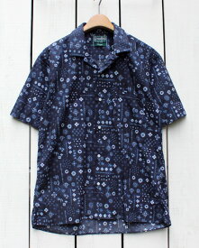 Gitman Vintage SS Open Collar Shirts w Pocket Navy Indigo Bandana ギットマン ヴィンテージ 半袖 オープンカラー シャツ 胸ポケット 付き ネイビー インディゴ バンダナ ウォッシュド Made in USA アメリカ製 gitman brothers