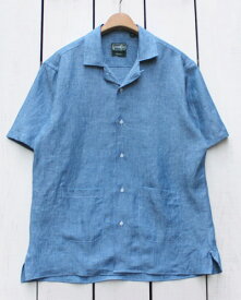 Gitman Vintage SS Beach Shirts / two lower pocket camp collar blue Chambray Linen ギットマン ヴィンテージ 半袖 ビーチ シャツ ウエスト ポケット付 シャンブレー リネン ブルー Made in USA アメリカ製 gitman brothers