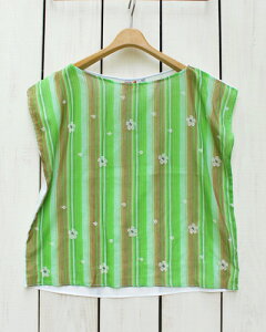 US RAGS women Ethnic Flower Scarf Top / box �u Green Stripe �v ���[�G�X ���O�X �E�B�����Y �G�X�j�b�N �t�����[ �X�J�[�t �g�b�v �V���[�g�� / �O���[�� �X�g���C�v made in usa usrags