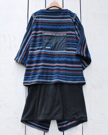 KAVU Hibernator / fleece poncho blanket print / Baja Night カブー / ハイバーネイター フリース ポンチョ ブランケット プリント 無地 / 脇スナップ ネイビー マルチ ストライプ kavu カブー フリース