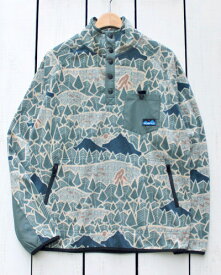 KAVU mens Teannaway / pullover jacket printed fleece / Sasquatch Dunes カブー ティーナウェイ / プリント フリース プルオーバー ジャケット 総柄 / ブルーグリーン ベージュ サスカッチ 雪男 kavu カブー フリース