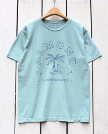 Almond Surfboarsds Paradise Front SS Tee cotton usa / Opal Green アーモンド サーフ プリント Tシャツ / 半袖 コットン USA / フロント プリント ロゴ レトロ ポップ オパール グリーン / 日本製 almond surf westcoast beach
