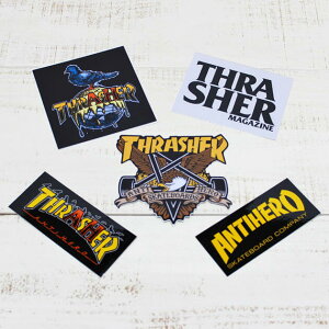 Thrasher × Anti Hero 5 Pack Sticker / set �X���b�V���[ �A���^�C �q�[���[ 5 �p�b�N �X�e�b�J�[ 5�� �Z�b�g / �R���{ ���S �X�P�[�g �ő� 10 cm × 10 cm / ������ thrasher magazine skate street culture