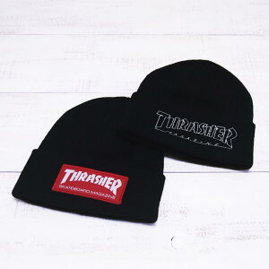 Thrasher Patch �� Logo Beanie / Black 2-pattern / skate mag outline knit cap watch �X���b�V���[ �p�b�` & ���S �r�[�j�[ / �u���b�N �� 2���W�J / �j�b�g ���b�` �L���b�v �X�P�[�g skate street thrasher magazine us import
