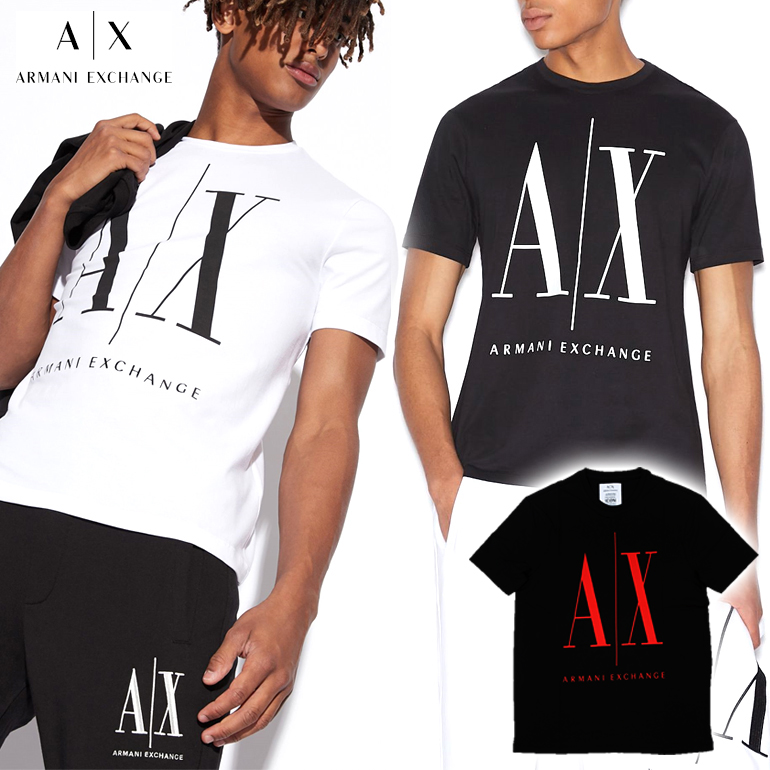 ARMANI EXCHANG A|X アルマーニエクスチェンジ ロゴ ICON TEE Tシャツ8NZTPA ZJH4Z 半袖 クルーネック アイコン  ブランドネーム AX TEEホワイト 白 ブラック 黒 | インポートショップ　BEARE
