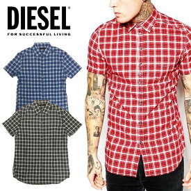 ディーゼル メンズ DIESEL 半袖シャツ チェックシャツ ロゴ トップスS-JUGO CAMICIA サマーシャツ レッド ブルー ブラック大きいサイズ ビッグサイズあり