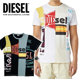 ディーゼル DIESEL メンズ Tシャツ 半袖 トップスT-DIEGIEブラック　黒　ホワイト　白カットソー　TEE　切り替え　パッチワーク