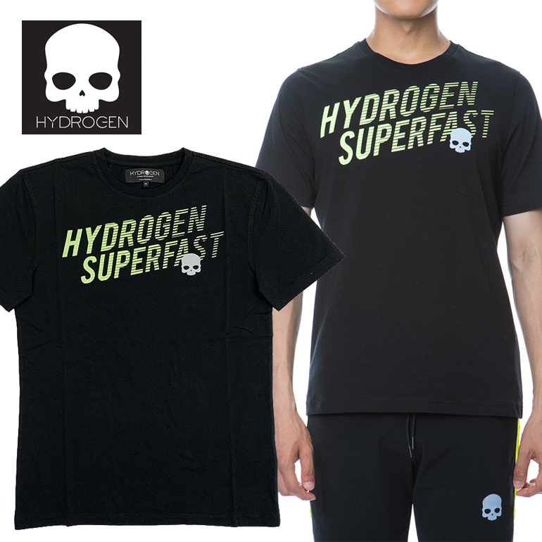 HYDROGEN ハイドロゲン メンズ 半袖 Tシャツ265604 SUPER FAST TEE BLACKネオンイエロー ドクロ スカル  インポートショップ BEARE