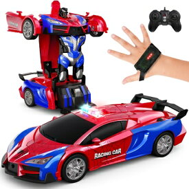 【中古】Tecnock ラジコンカー 子供向け ロボット おもちゃ 変形 ジェスチャー制御 おもちゃ 車 360°回転 誕生日 プレゼント 男の子 (レッド)