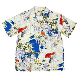 【セール30%OFF】 Houston ヒューストン ALOHA SHIRT (鯉) / アロハシャツ 半袖シャツ 柄シャツ 総柄 リゾート ビーチ 海 メンズ レディース 開襟 藤の花 魚 総柄 41200 メール便対応