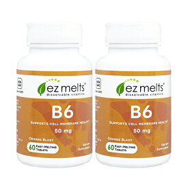 【海外通販・正規品・日時指定不可】【使用期限：2025年3月】EzMelts ビタミンB6 50mg 60錠 2本 Vitamin B6 ビーガン ヴィーガン：国際郵便書留発送