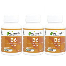 【海外通販・正規品・日時指定不可】【使用期限：2025年3月】EzMelts ビタミンB6 50mg 60錠 3本 Vitamin B6 ビーガン ヴィーガン：国際郵便書留発送