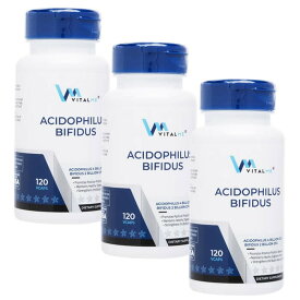 【海外通販・正規品・日時指定不可】バイタルミー　アシドフィルス&ビフィズス菌 120錠　3本VitalMe　プロバイオティクス：国際郵便書留発送