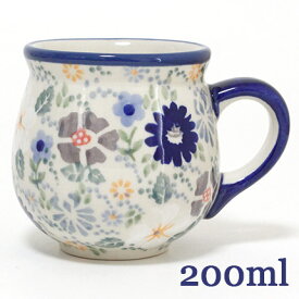 ポーランド陶器・食器 マグカップS 0.2L 白と紺のお花柄 マニュファクトゥラ社　K67-EO35 ポーリッシュポタリー　ポーランド食器 あす楽
