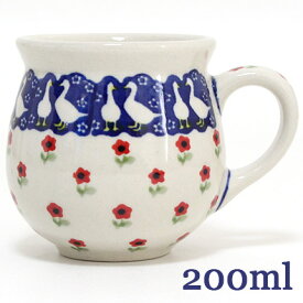 ポーランド陶器・食器　マグカップS 0.2L あひる＆小花 マニュファクトゥラ社　K67-ALC97 あす楽